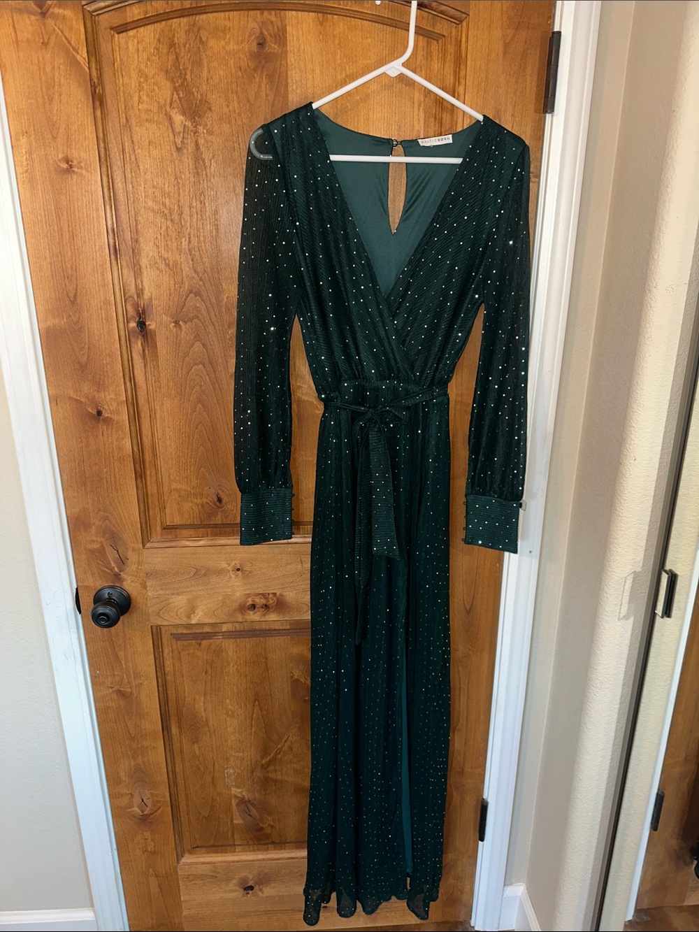 Baltic Born Emerald Green Long Sleeve Sparkle Wrap Dress